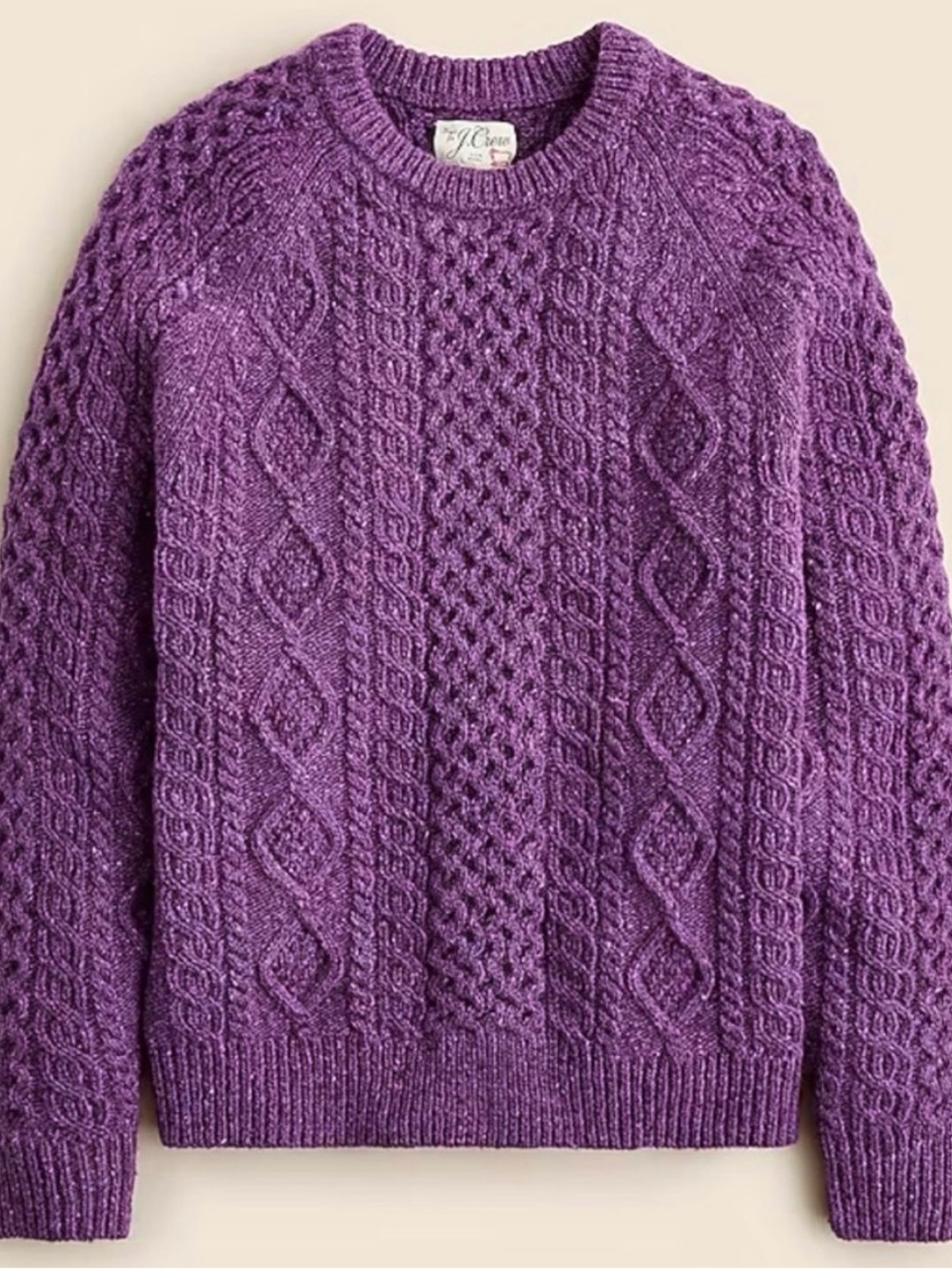 J. Crew Purple Cable-Knit Crewneck Sweater